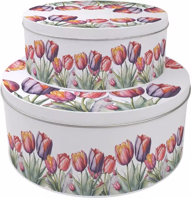 Purely Home Round Multicoloured Tulips Cake Tin Set