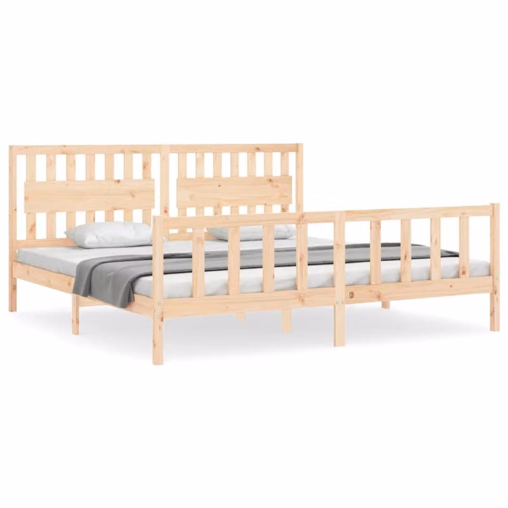Berkfield Home Beautiful Bed Frame with Headboard in Brown Solid Pine Wood W/D/H: 200 x 100 x 205.5 cm – 2