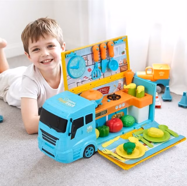 Kidkid 2-in-1 Role Play Pretend Play Food Truck Kitchen in Blue and Yellow