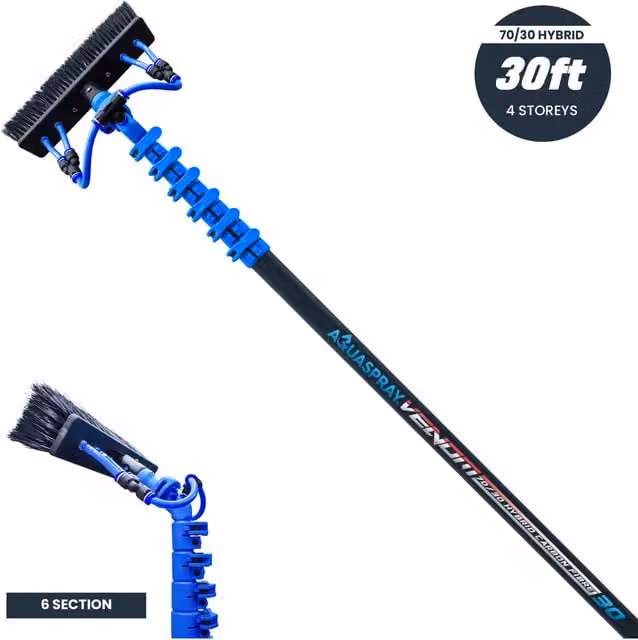 Aquaspray Venom Hybrid 70-30 Waterfed Window Cleaning Pole, Blue, 30ft