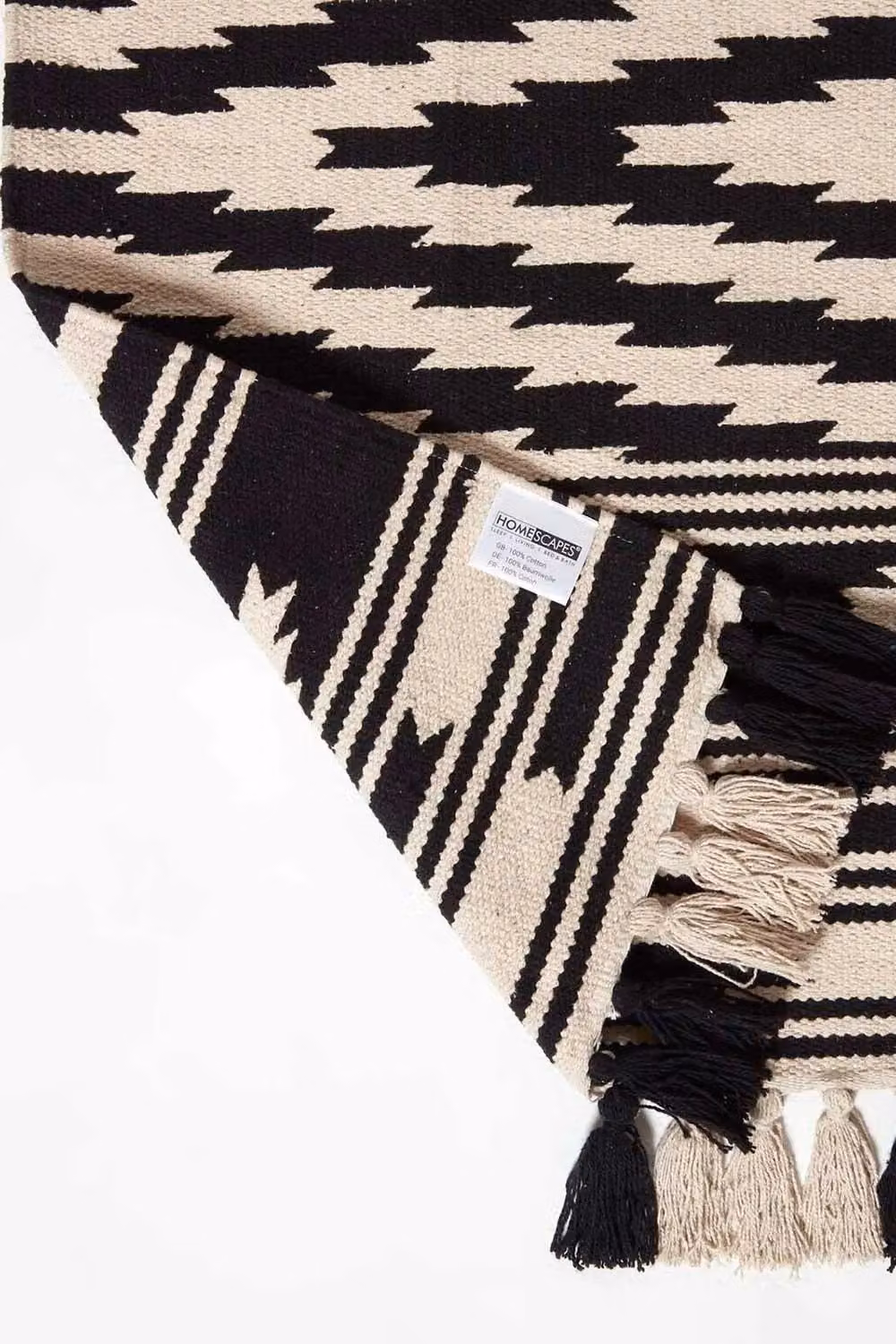 Homescapes Dinan Black and White Cotton Kilim Runner Rug with Fringes W: 66 cm, L: 200 cm – 5