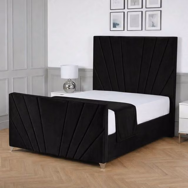 Living Comfort Bedz Lumina Plush Velvet Upholstered King Size Bed with Slatted Base and 48 Inch Headboard in Black, W/D/H: 180 x 200 cm