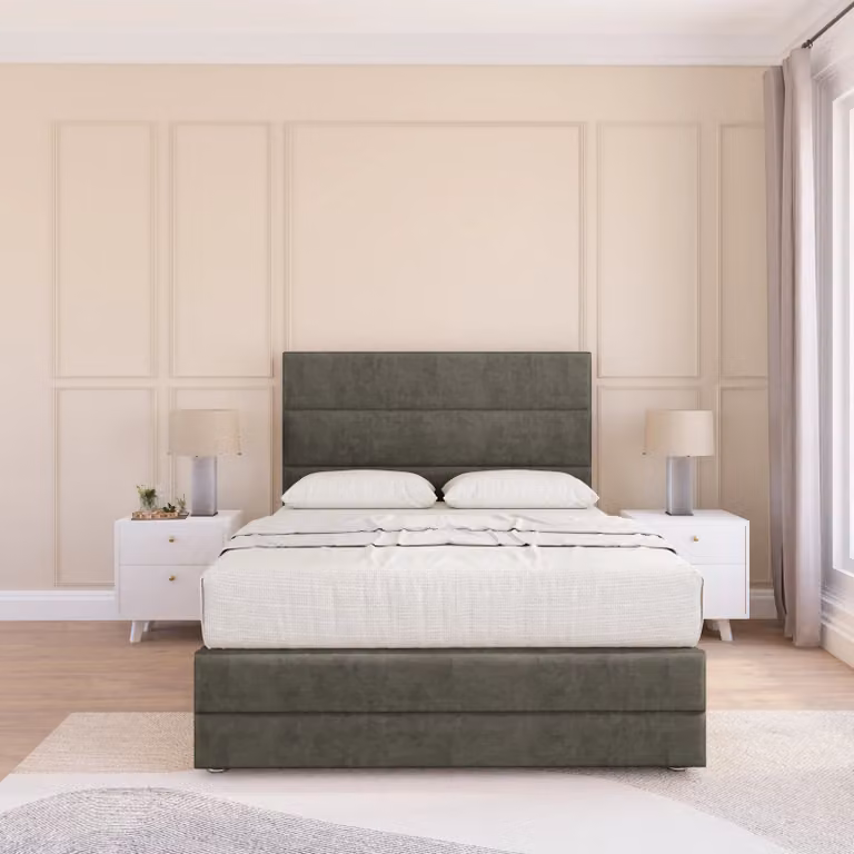 Sloomy Monaco Upholstered Bed Base in Light Grey, Small Double, W/D/H: 120 x 200 cm