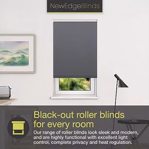 New Edge Blinds Blue Thermal Blackout Roller Blind, W: 100 cm, H: 165 cm