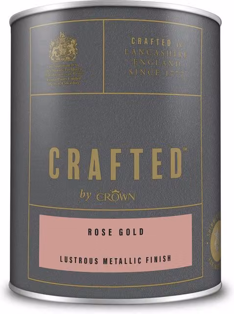 Crown Crafted Rose Gold Metallic Emulsion Paint for Walls and Wood, 1.25L – 1