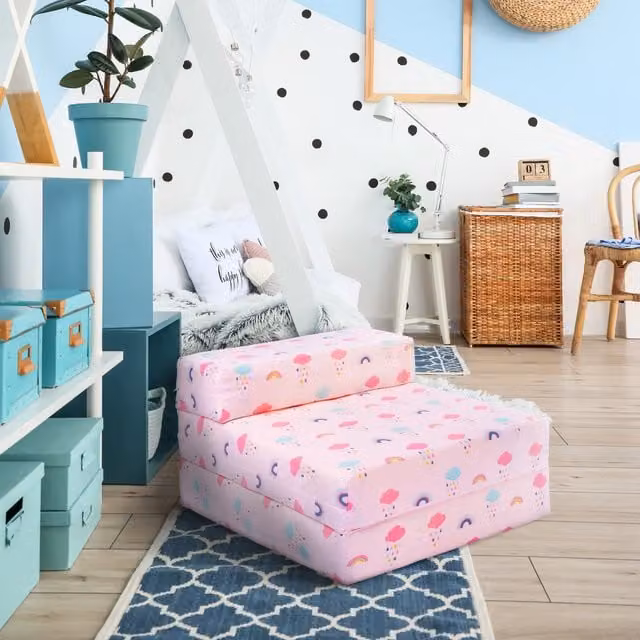 Ready Steady Bed Kids Z Single Folding Mattress Futon Chair Bed in Rainbow Multicolour