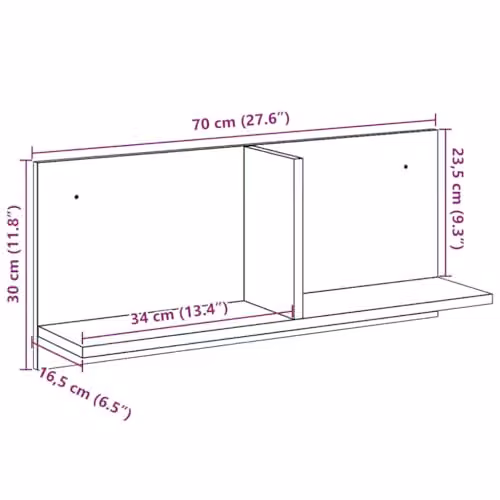 vidaXL Wall Mounted Cabinet in Black Matt Engineered Wood, W: 70 cm, D: 30 cm, H: 30 cm – 3