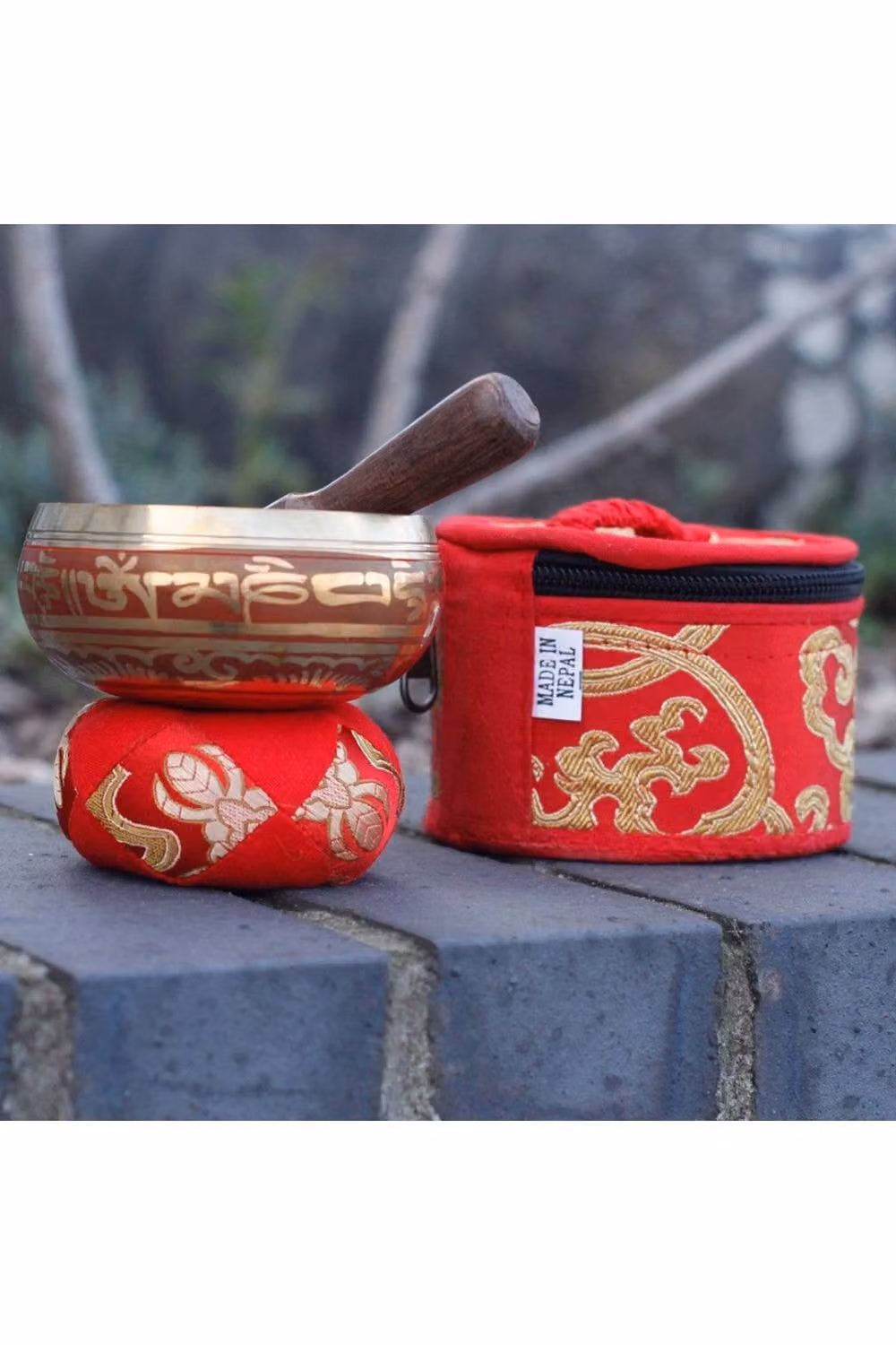 KDMD Mini Red Chakra Singing Bowl Gift Set with Cushion and Stick – 4
