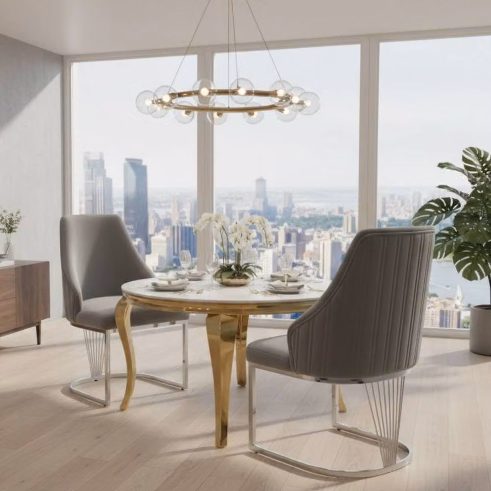 HOME LUXE INTERIOR Lasco Set of 2 Grey and Silver Velvet Dining Chairs with Metal Legs – 4