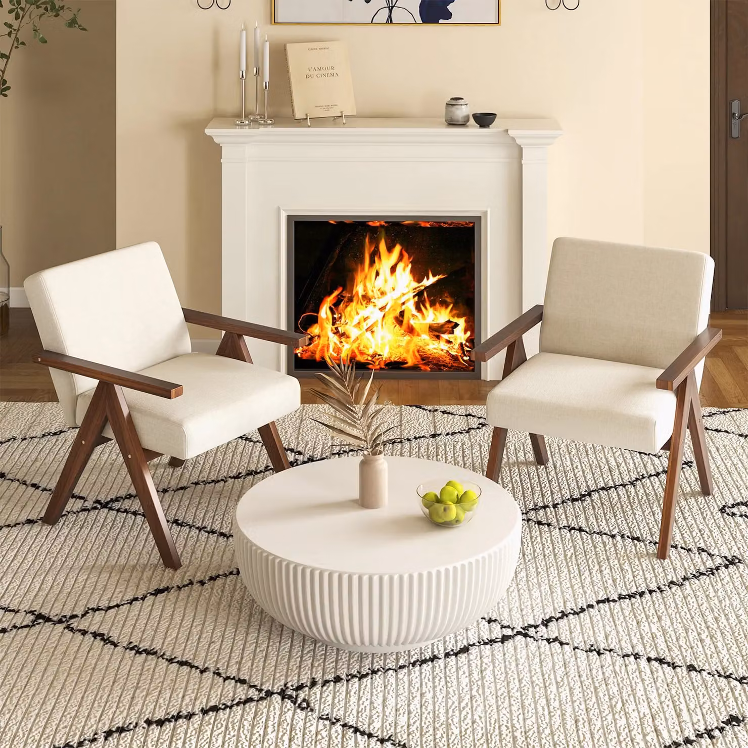 Costway Modern Accent Chair in Beige Linen Fabric with Padded Foam Cushion and Acacia Wood Frame – 4