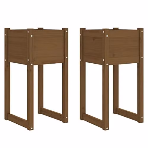 vidaXL Set of 2 Solid Wood Pine Planter Tubs, Brown, W/D/H: 40 x 40 x 81 cm