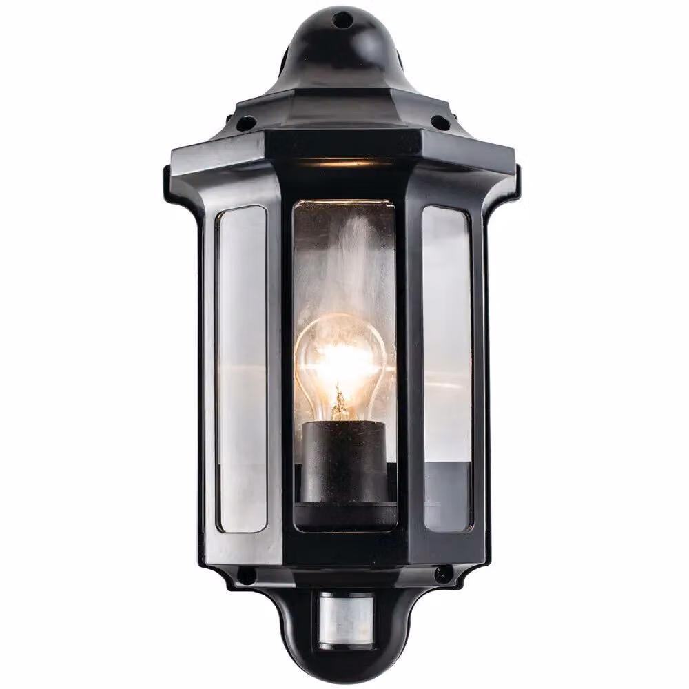 Loops 2 Pack Traditional Outdoor Wall Lanterns in Satin Black with PIR Motion Sensor and Timer, IP44 Rated – 2