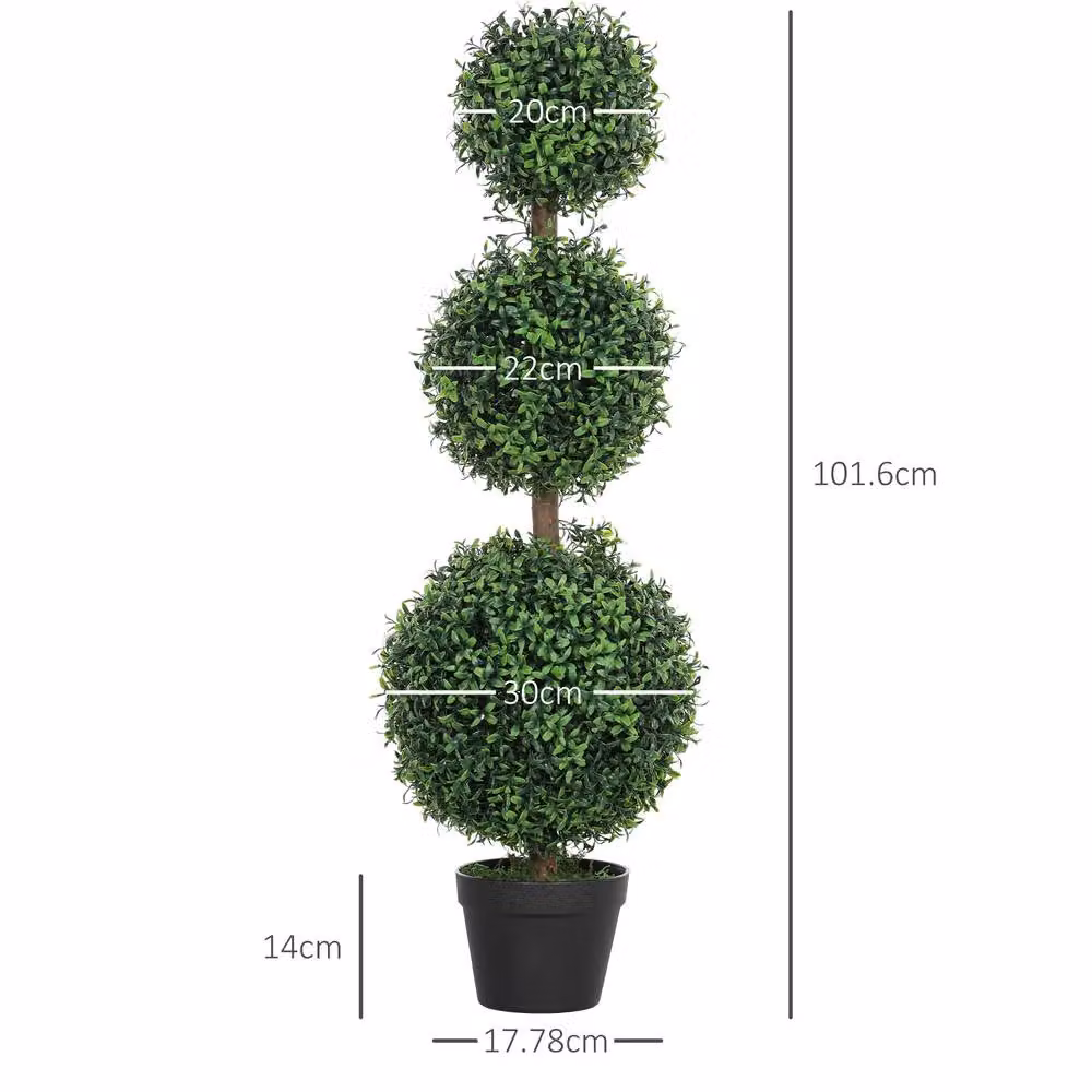 STILVORA Set of 2 Green Artificial Boxwood Trees in Round Concrete Pots, Height: 100 cm – 4