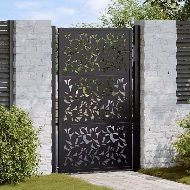 Berkfield Black Steel Leaf Design Garden Gate, W: 105 cm, H: 155 cm