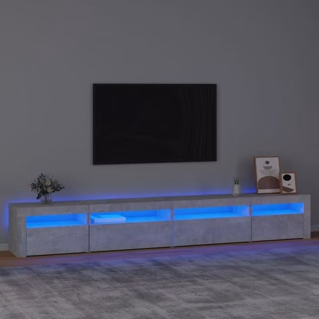 Berkfield Home Modern TV Cabinet with LED Lights in Concrete Grey, W: 270 cm, D: 40 cm, H: 35 cm