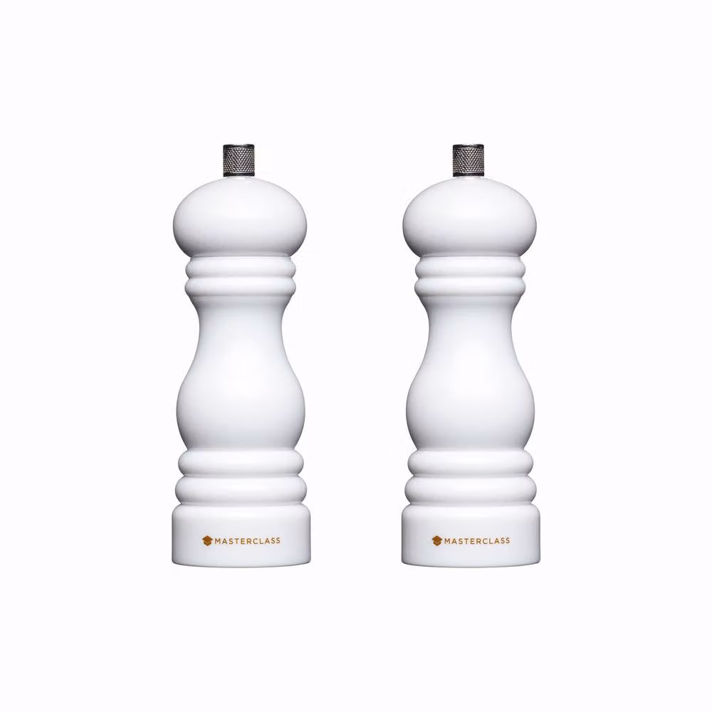 MasterClass Set of 2 White Ceramic Salt and Pepper Mills, Height: 17 cm – 2