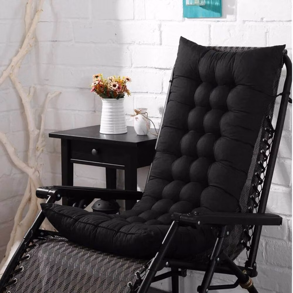 KORVIXA Black Cotton and Polyester 2 Seater Garden Bench Seat Pad Cushion, W: 150 cm, D: 125 cm – 2