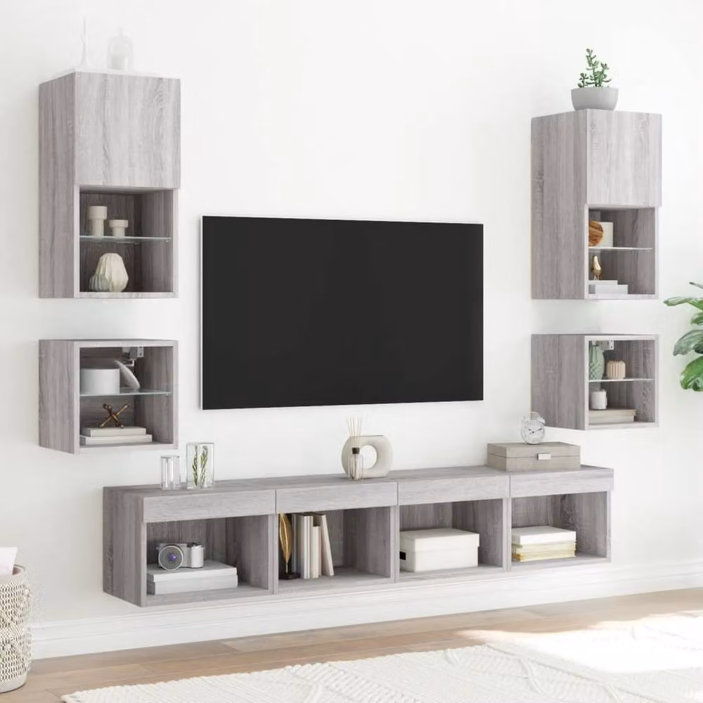 Berkfield Home Modern Wall Mounted TV Cabinet with Integrated LED Lighting in Grey, W/D/H: 30 x 30 x 28.5 cm – 3