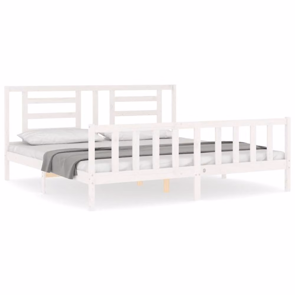 Berkfield Home Super King Size Solid Pine Bed Frame with Headboard in White – 2