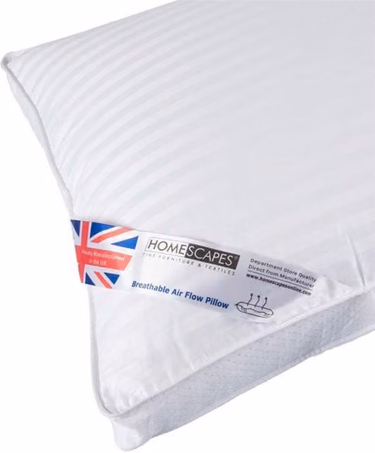 Homescapes Air Flow Hypoallergenic Super Microfibre Pillow for Side Sleepers with Cotton Casing, White, W/H: 48 x 74 cm