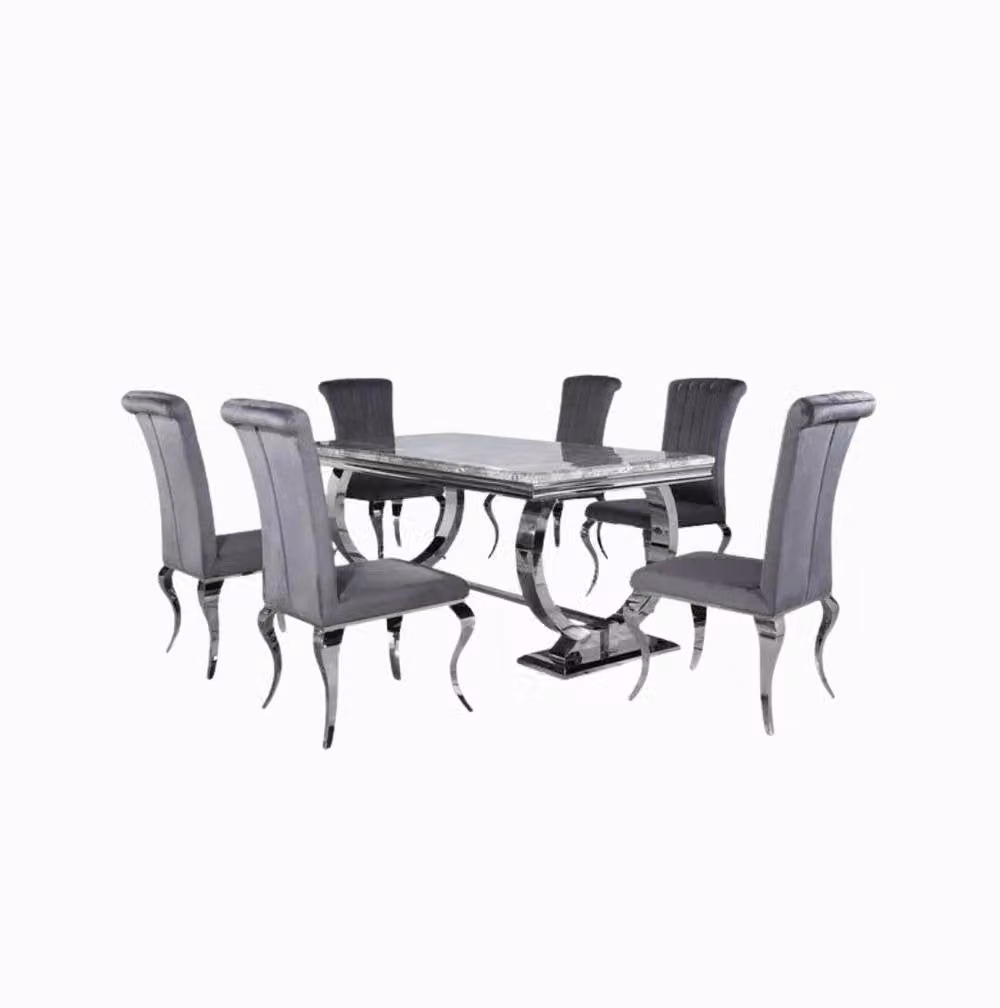 Stratus Interiors Arriana Marble Top Dining Table with Circular Metal Stand in Black