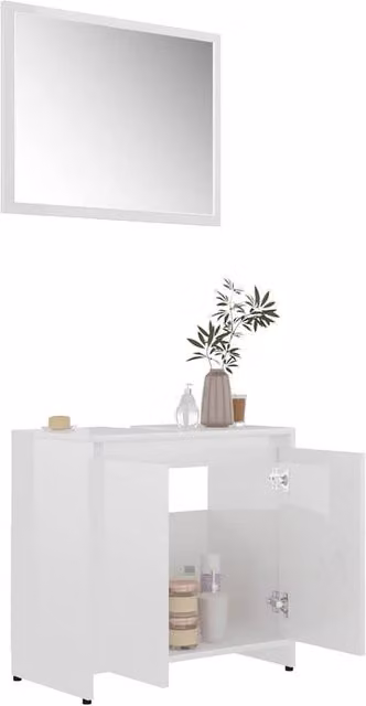 Berkfield Home Modern High Gloss White Bathroom Furniture Set in MDF, W/D/H: 60 x 33 x 61 cm