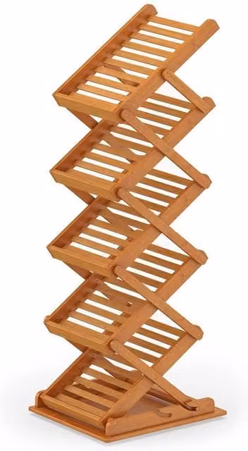 Kelvenix Foldable Bamboo Magazine Rack with 5 Pockets in Walnut Brown – 1
