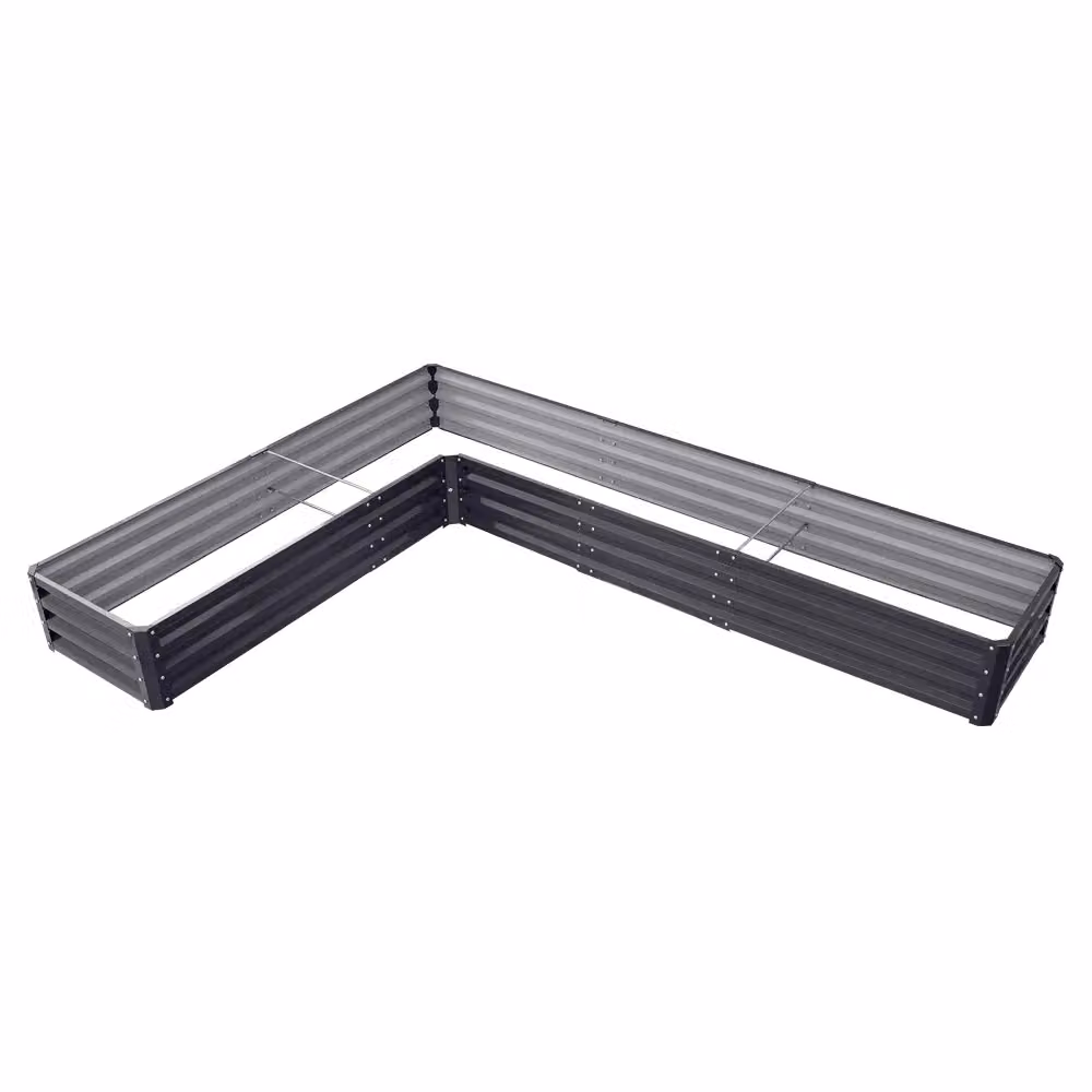 Living and Home L-Shaped Galvanised Steel Raised Garden Bed, Charcoal Black, W/D/H: 61.0 x 61.0 x 30.0 cm – 4