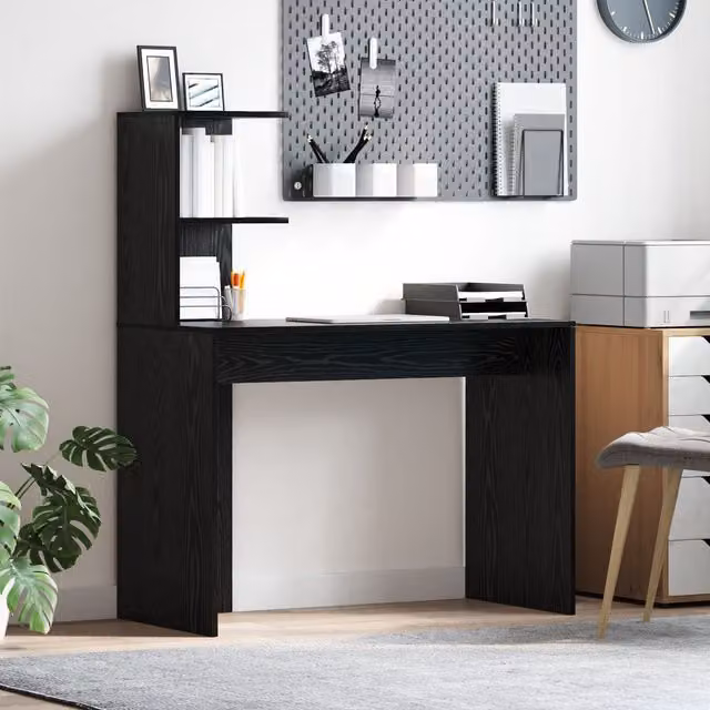 Berkfield Home Black Oak Writing Desk with Compact Shelving in Black – 1