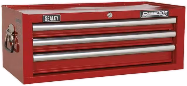 Loops Red 3 Drawer Lockable Mid-Box Tool Chest Storage Unit Cabinet W: 67.0 cm, D: 32.0 cm, H: 25.5 cm