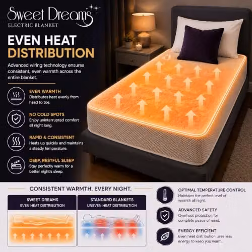 Sweet Dreams Single Size White Fleece Electric Heated Mattress Cover with Digital Control and Overheat Protection, W/D/H: 90 x 200 cm – 3