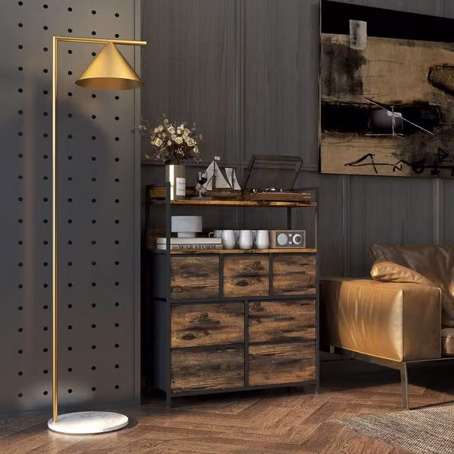 HOMCOM Bedroom Chest of Drawers with Foldable Drawers, Open Shelves and Steel Frame, Brown
