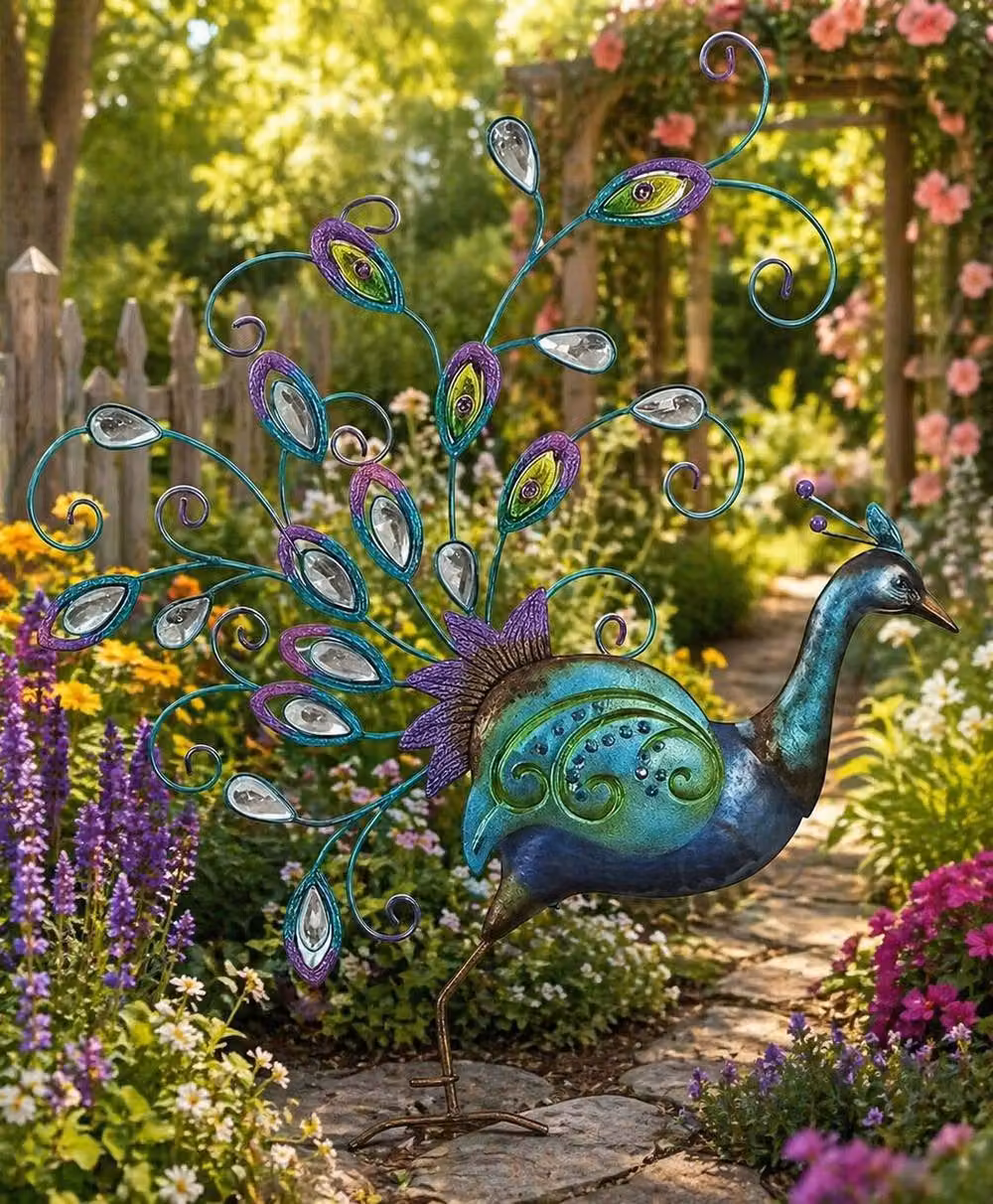 SPOT ON DEALZ Hand Finished Multicolour Diamante Peacock Metal Wall Art with Jewel Details – 3