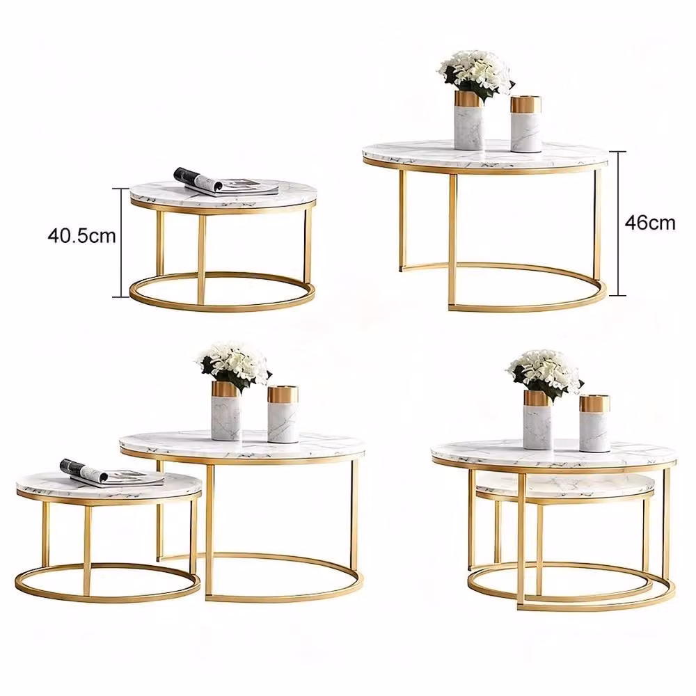 FORGEVIO Set of 2 Round Nesting Coffee Tables in Gold – 2