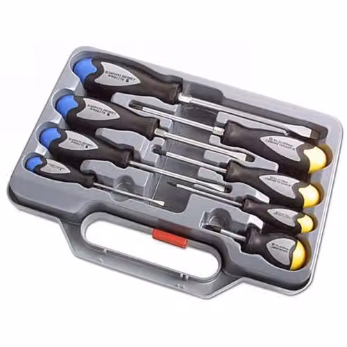 Laserliner 8 Piece Laser Screwdriver Set with Flat and Pozidrive Bits in Black, Blue and Multicolour