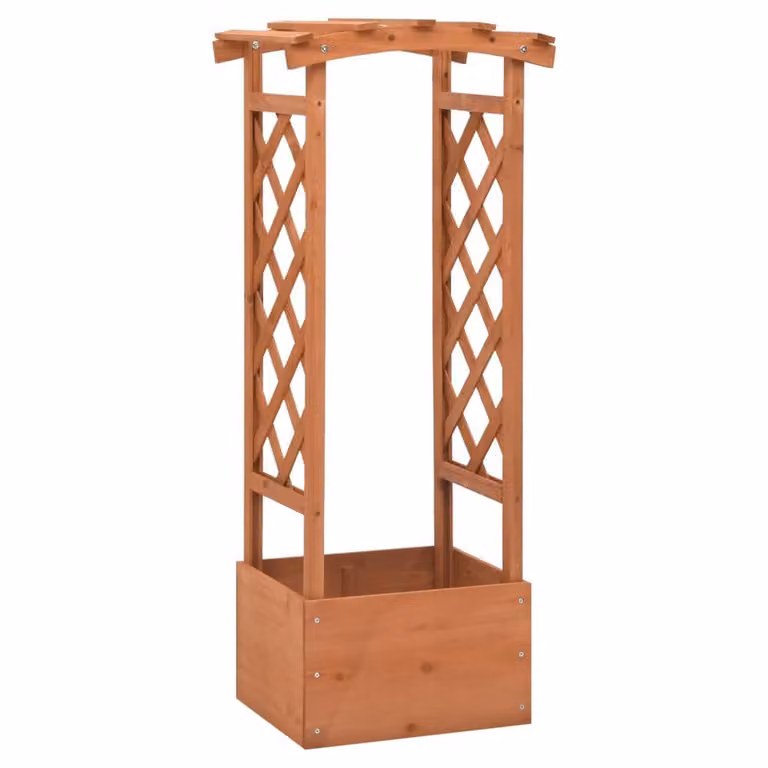 Berkfield Home Brown Firwood Trellis Planter with Arch, W: 49 cm, D: 39 cm, H: 117 cm