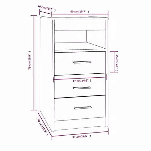 vidaXL Compact Drawer Cabinet in Brown Smoked Oak, Modern Freestanding Wood Storage Unit, W: 40 cm, D: 50 cm, H: 76 cm – 3