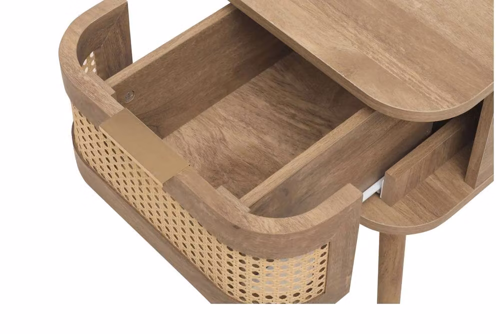 Birlea Pair of Natural Oak Rattan Bedside Cabinets with One Drawer Each – 4