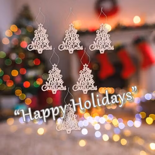 VFM e-Store Set of 6 Hanging Glitter Tree Christmas Ornaments in Champagne and Beige, W/D/H: 19.6 x 10.9 x 1.5 cm – 4