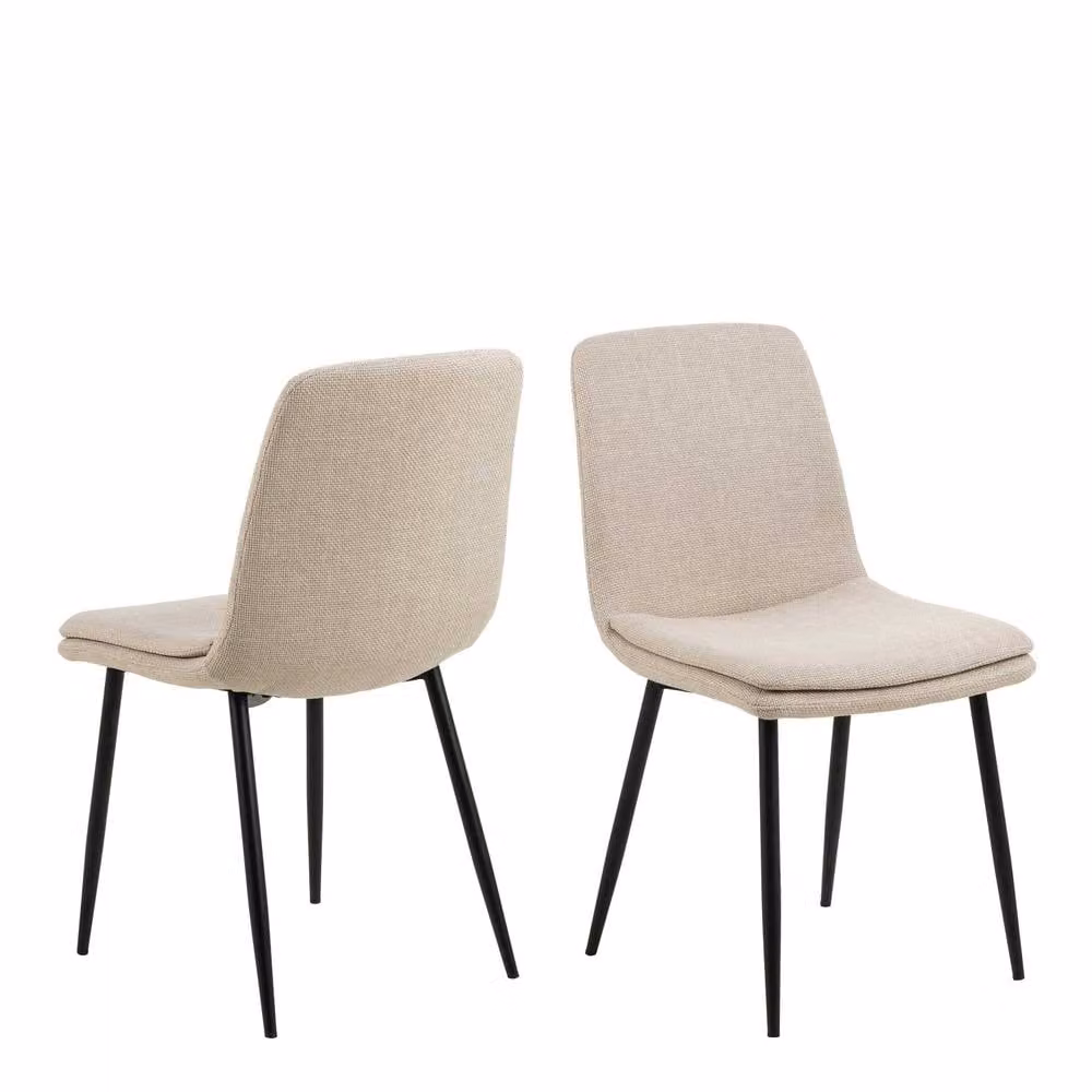 Wyld Haus Mosslight Set of 4 Modern Beige Fabric Upholstered Dining Chairs with Black Metal Legs – 2