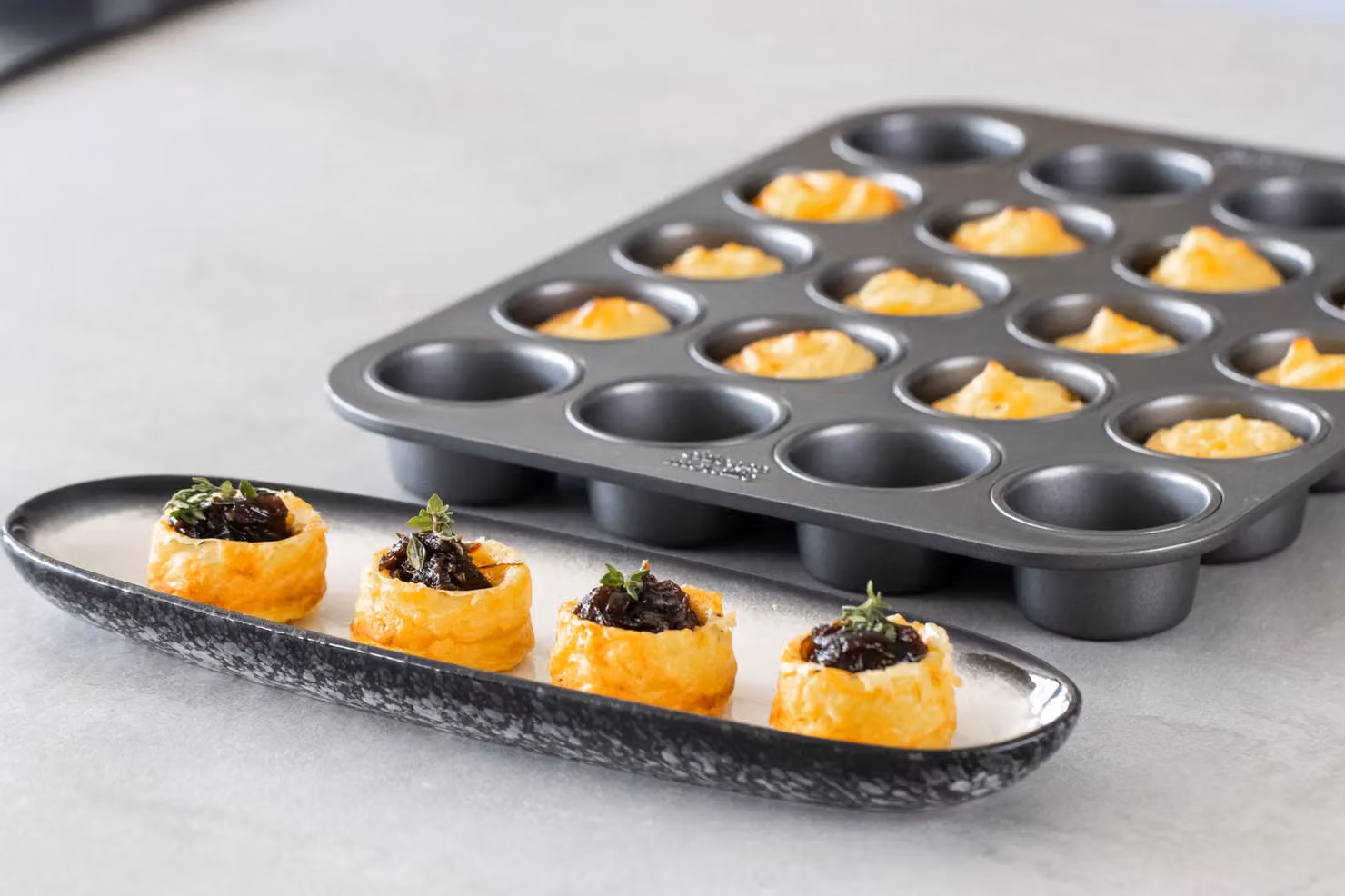 Chicago Metallic Non-Stick 20 Hole Hollow Mini Cupcake Baking Tray, Grey, W: 27 cm, D: 35 cm – 5