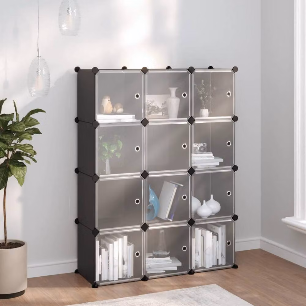 Berkfield Home 12-Cube Storage Organiser with Doors in Black – 2