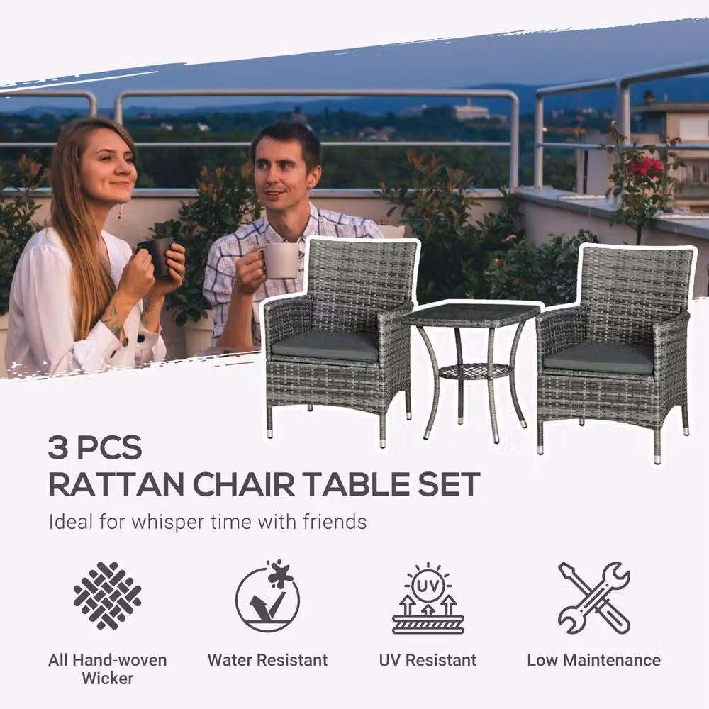 STILVORA Modern Bistro Set with Grey Glass and Metal Table – 3