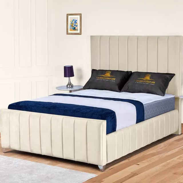 UK Bed Furniture Milano Gas Lift Ottoman Storage Upholstered Bed with 48 Inch Headboard in Beige, Size: Single (90 x 190 cm)
