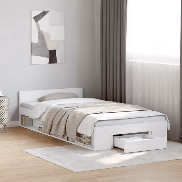 Berkfield Home Modern Bed Frame with Drawers in White, W/D/H: 100 x 200 cm – 1