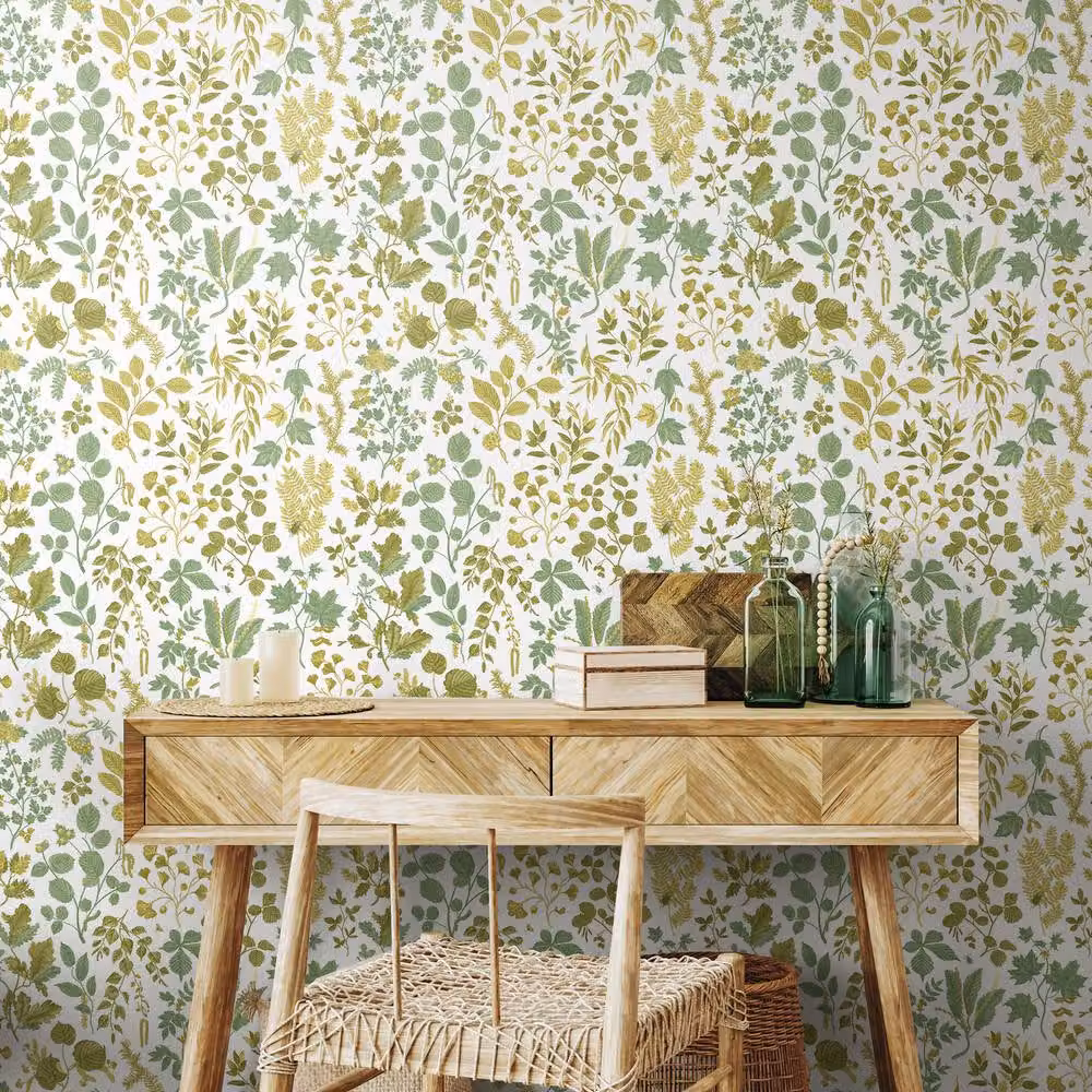 Hoopla Walls Botanical Leaves Olive Mix 10m Wallpaper in Green – 2