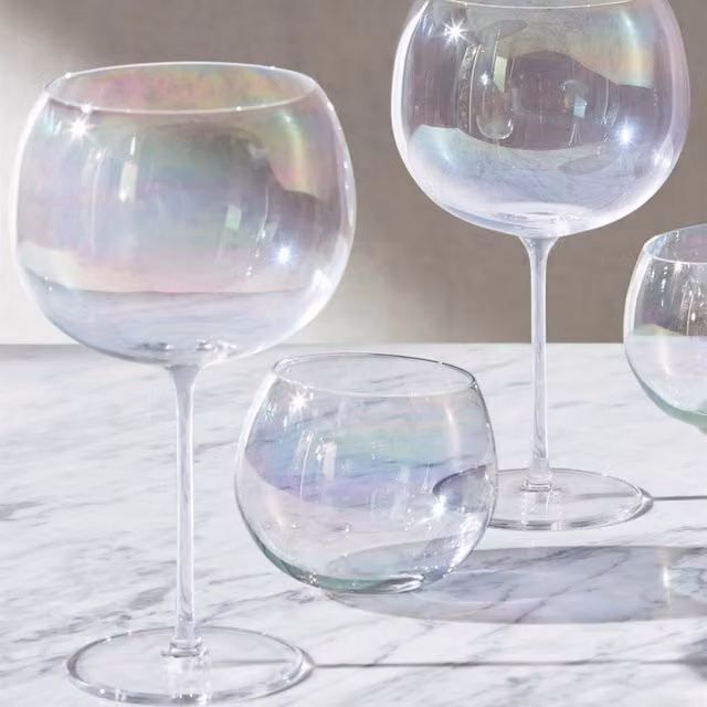 LSA Set of 4 Bubble Pearl Lustre Stemmed Balloon Wine Glasses, 680ml, Pearl Multicolour
