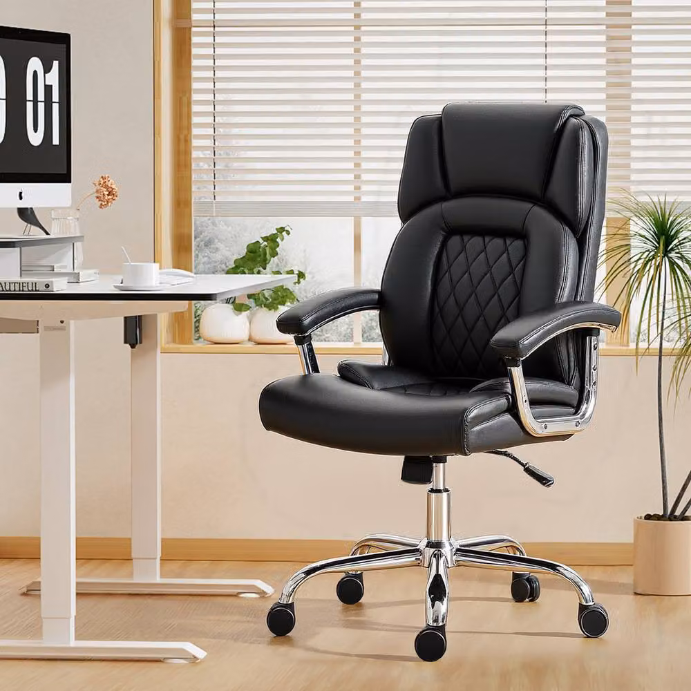 STILVORA Black Faux Leather Executive Big and Tall Office Chair with Headrest and Armrests – 3