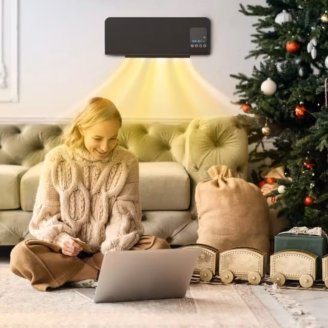 HOMCOM Wall Mounted Electric Heater in Black with 2 Modes, 12H Timer and Remote Control – 1