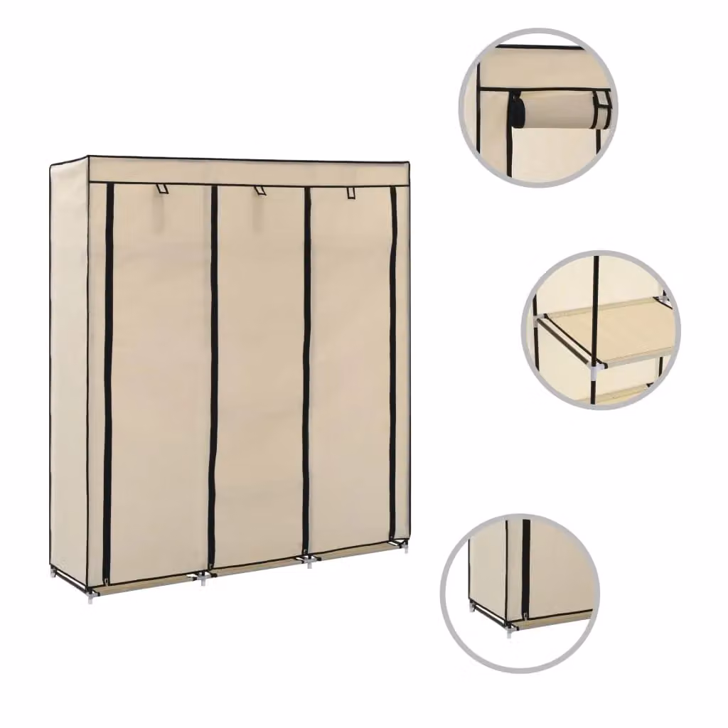 Berkfield Home Freestanding Wardrobe with Roll Shutter and Hanging Rod in Beige, W/D/H: 150 x 45 x 175 cm – 2